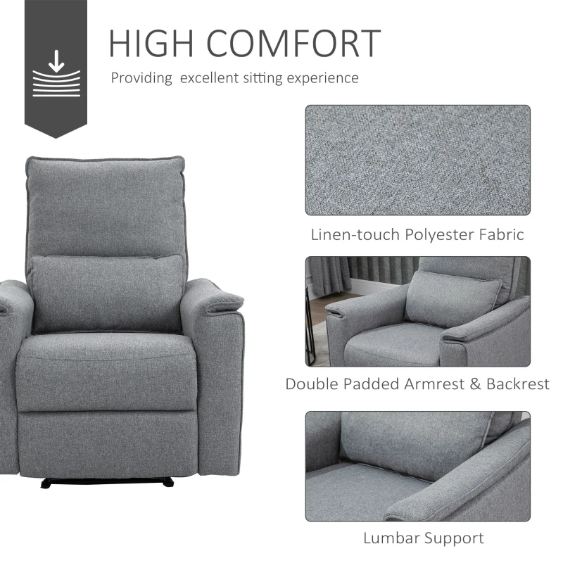 HOMCOM Manual Recliner Armchair, Polyester Upholstered Rocking Chair Sofa Fabric Armchair with Footrest for Living Room