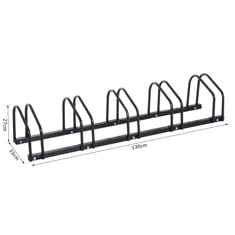 HomCom Rastrelliera Portabici  Parcheggio per 5 Biciclette 130 × 33 × 27cm Nero