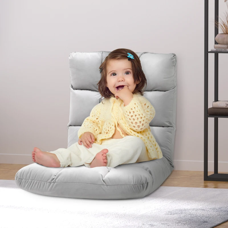 HOMCOM Adjustable Lazy Floor Sofa Chair Lounge Seat Gaming Couch Bed for Living Room, Home Office, Balcony, Grey