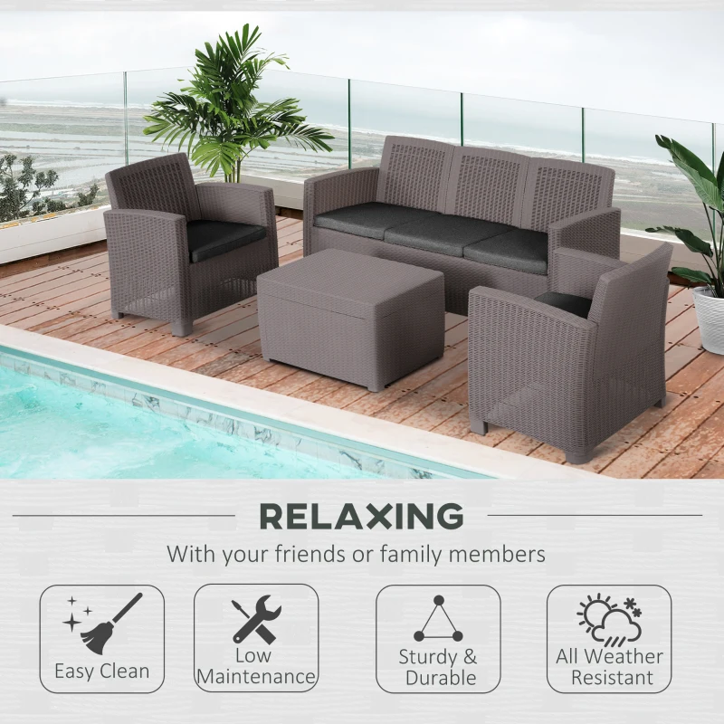 Outsunny Lounge Modular pentru Exterior din PP - Set din 4 Piese Gri