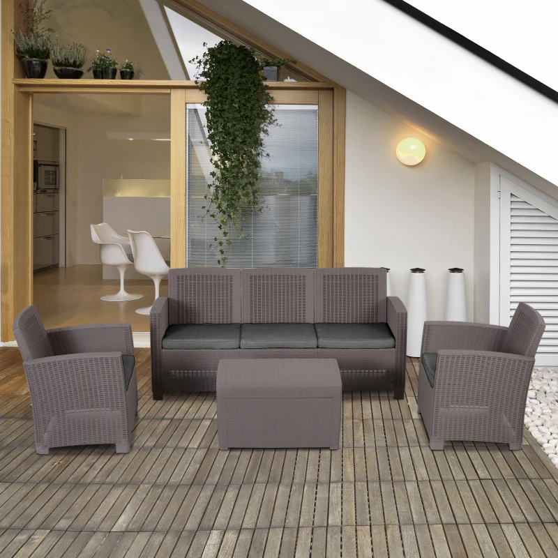Outsunny Lounge Modular pentru Exterior din PP - Set din 4 Piese Gri