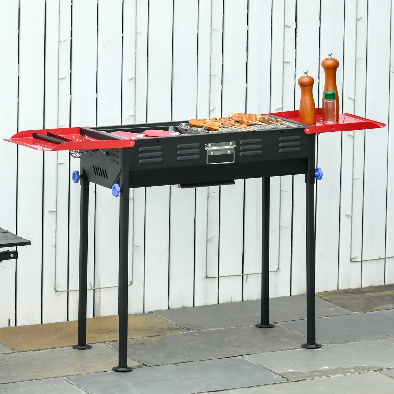 Outsunny Barbecue a Carbonella Portatile ad Altezza regolabile con Griglia e Teglia, 120x31x60-70 cm, Nero e Rosso