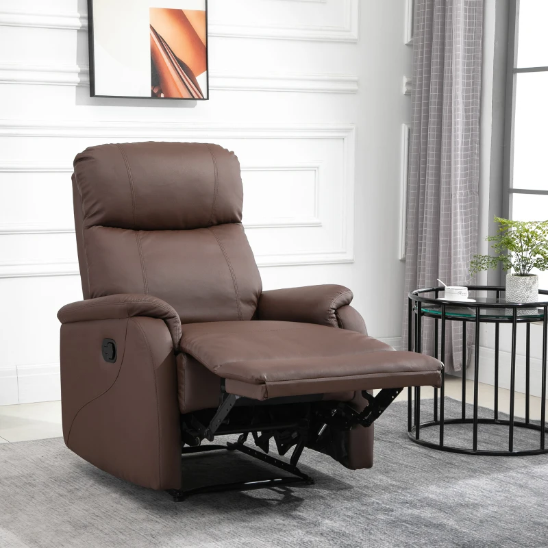 HOMCOM Fotoliu Relax Manual cu Spătar Reclinabil – Piele Sintetică Maro