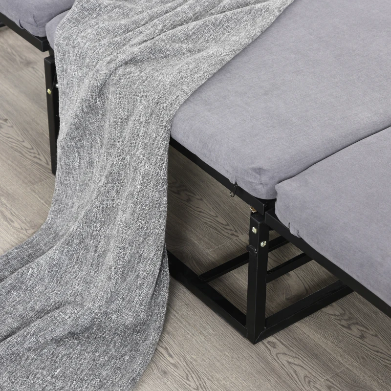 HOMCOM 2 In 1 Folding Sofa Bed Home Lounge Cot Guest Stool w/ Thick Padded Sponge Grey Removable and washable