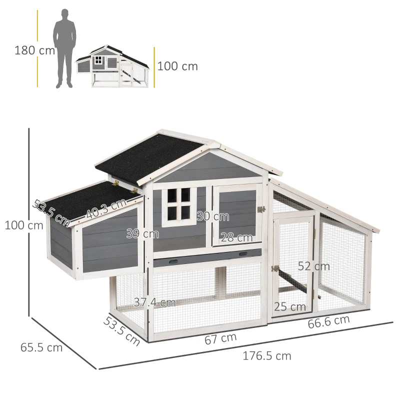 PawHut Cotet din Lemn pentru Exterior Casuta pentru Gaini si Spatiu Deschis Ingradit