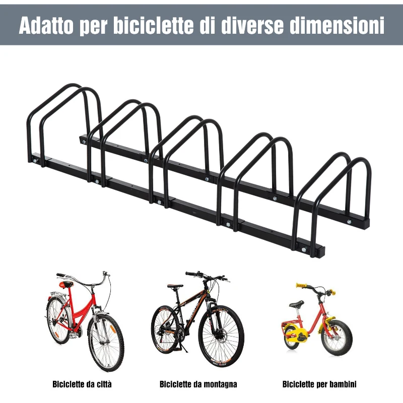 HomCom Rastrelliera Portabici  Parcheggio per 5 Biciclette 130 × 33 × 27cm Nero