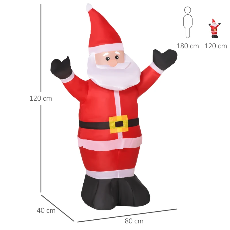 HOMCOM Mos Craciun gonflabil, cu lumini LED, 80x40x120 cm
