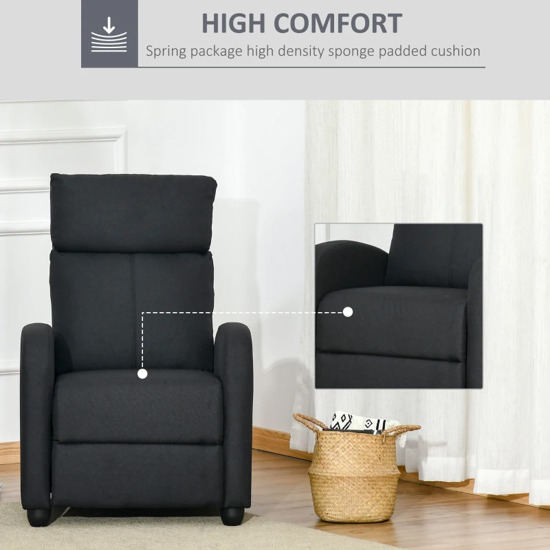 Homcom Fotoliu Relax – Negru, In, Rabatabil cu Taburet Inclus