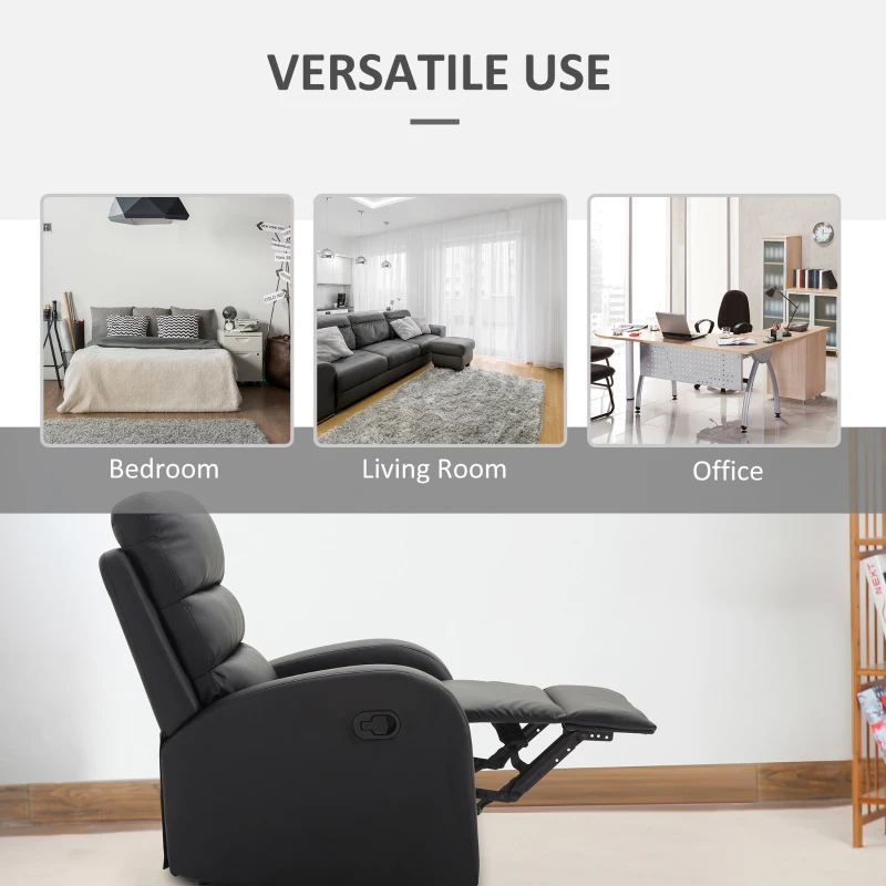 Homcom Fotoliu Relax – Rabatabil cu Taburet, Piele Ecologica Negru