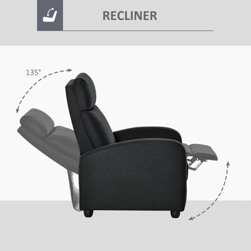 Homcom Fotoliu Relax – Negru, In, Rabatabil cu Taburet Inclus