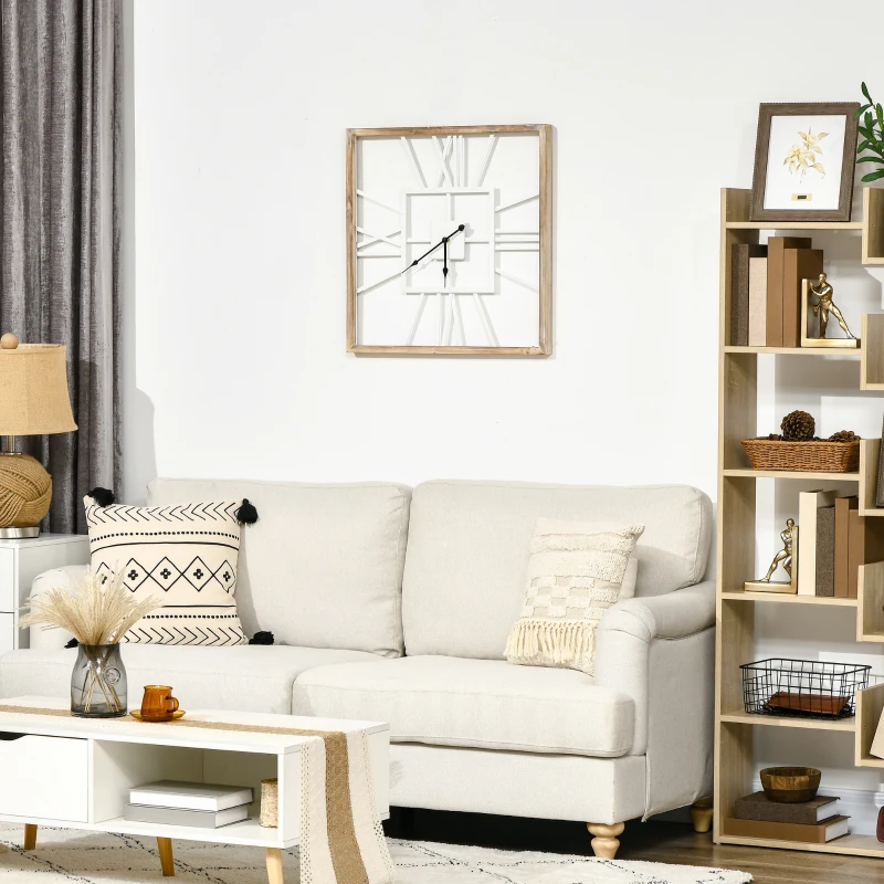 HOMCOM Vintage Large Wall Clock with Roman Numerals, 60cm/24 Inch Silent Non Ticking Metal Wood Clocks for Living Room Kitchen Bedroom, Distressed White