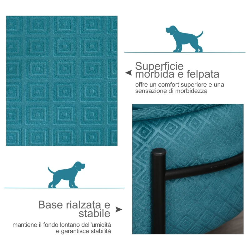 PawHut Cuccia per Cani da Interni, Divano per Gatti e Cani di Taglia Piccola e Media Max. 15kg, Verde Petrolio 70x50.5x25.5cm
