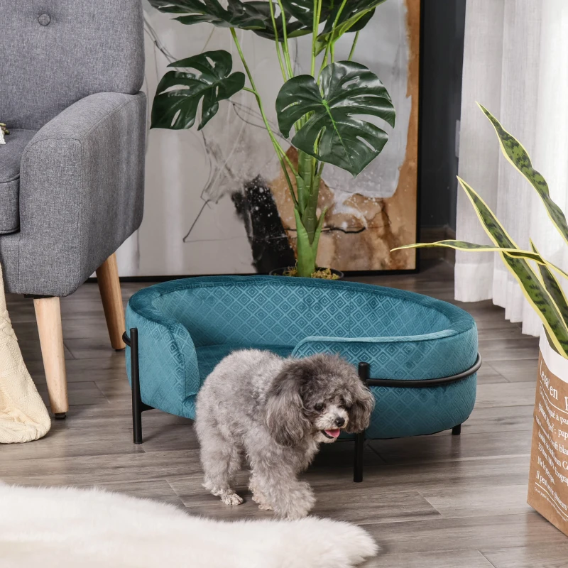 PawHut Cuccia per Cani da Interni, Divano per Gatti e Cani di Taglia Piccola e Media Max. 15kg, Verde Petrolio 70x50.5x25.5cm