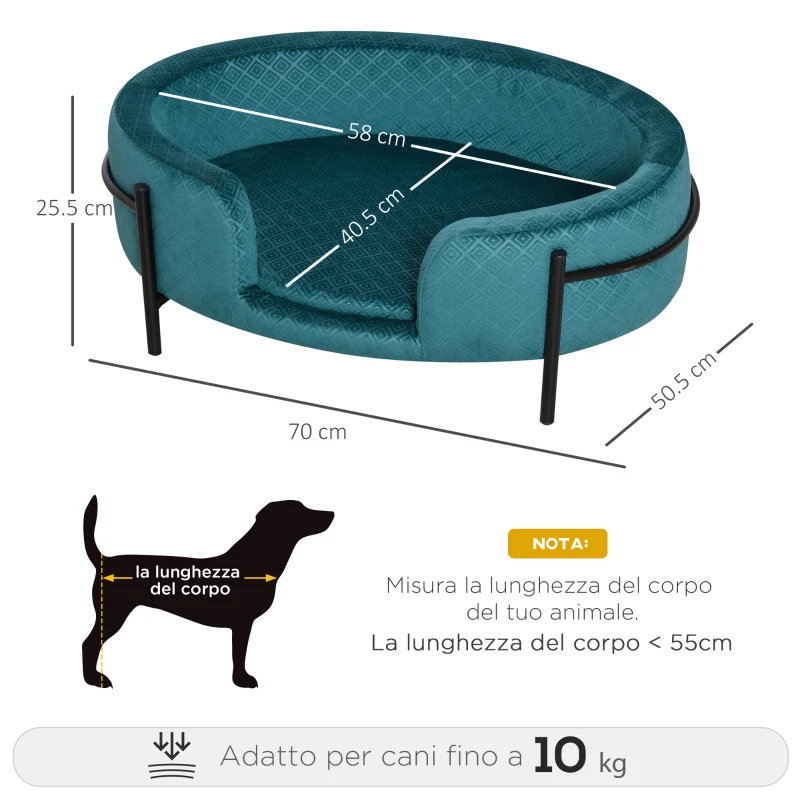 PawHut Cuccia per Cani da Interni, Divano per Gatti e Cani di Taglia Piccola e Media Max. 15kg, Verde Petrolio 70x50.5x25.5cm