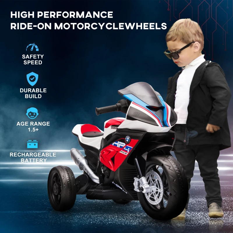 HOMCOM BMW HP4 Kids Electric Motorcycle w/ Three Wheels, Music - Red