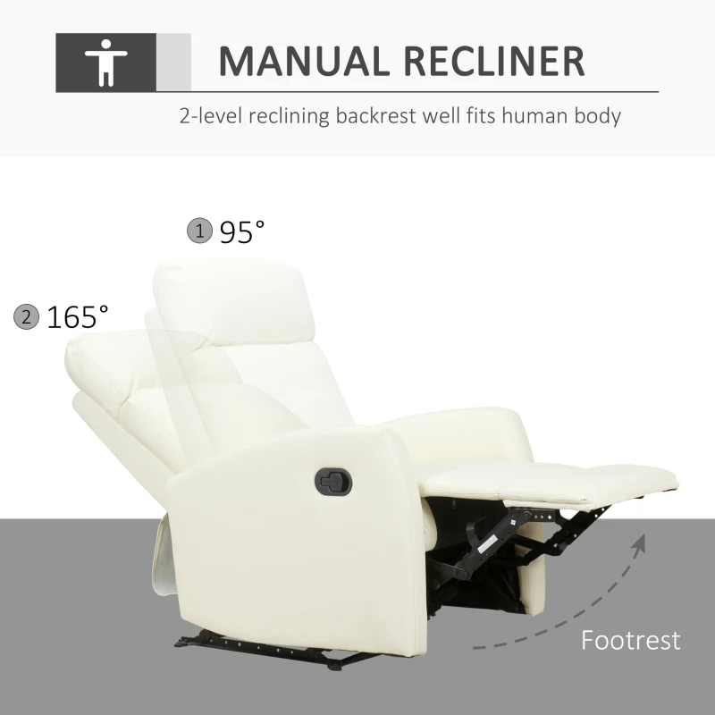 HOMCOM Fotoliu Relax Rabatabil Ergonomic Piele Sintetica 65 × 92 × 100cm Crem