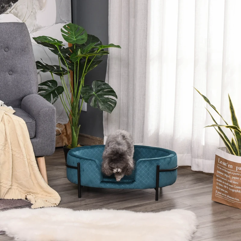 PawHut Cuccia per Cani da Interni, Divano per Gatti e Cani di Taglia Piccola e Media Max. 15kg, Verde Petrolio 70x50.5x25.5cm