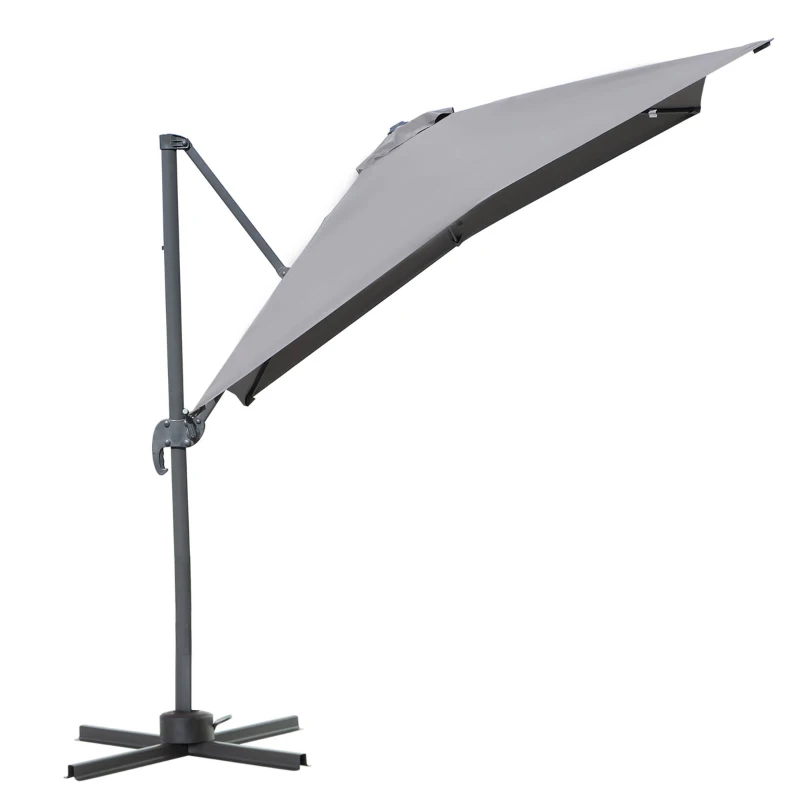 Outsunny Ombrellone da Giardino a Manovella 245x245cm con Rotazione 360° Parasole Regolabile Grigio