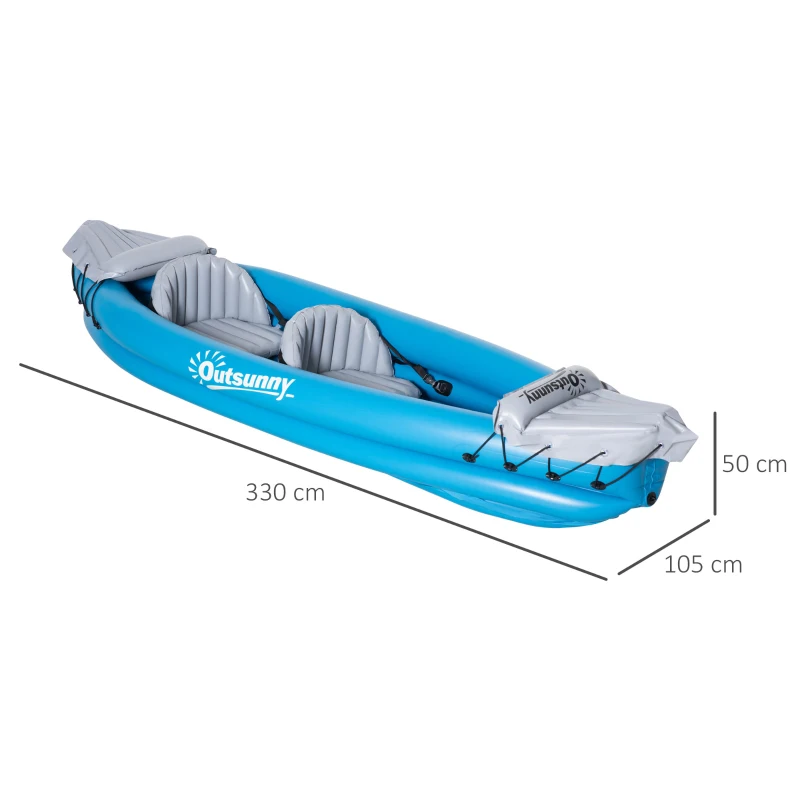 Outsunny Inflatable Kayak 2-Person Inflatable Canoe Boat Set with Air Pump, Aluminium Oars, Blue, 330 x 105 x 50 cm
