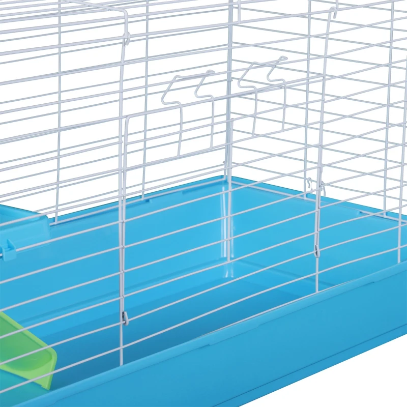 PawHut Cusca pentru Rozitori in Otel Vopsit cu Roti Albastru si Alb 100 x 43 x 53 cm
