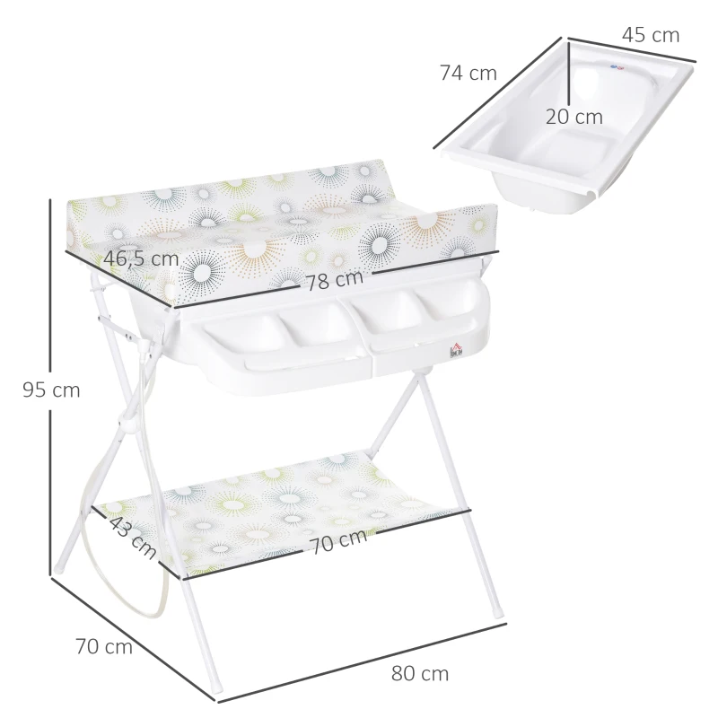 HOMCOM Baby Changing Table 2-IN-1 Diaper Bathing Station Multi-function Nursery Organizer Large Storage Racks for Newborn Infant, White