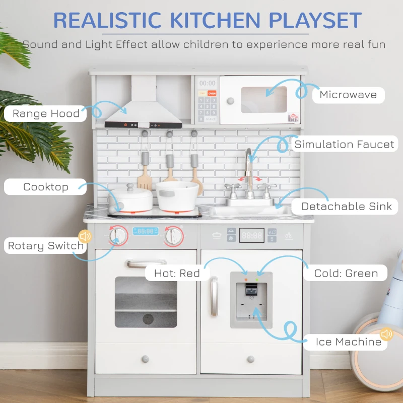 HOMCOM Childrens Toy Kitchen w/ Sound & Light Effect Battery Operated Cooktop for 3-6 Years Old