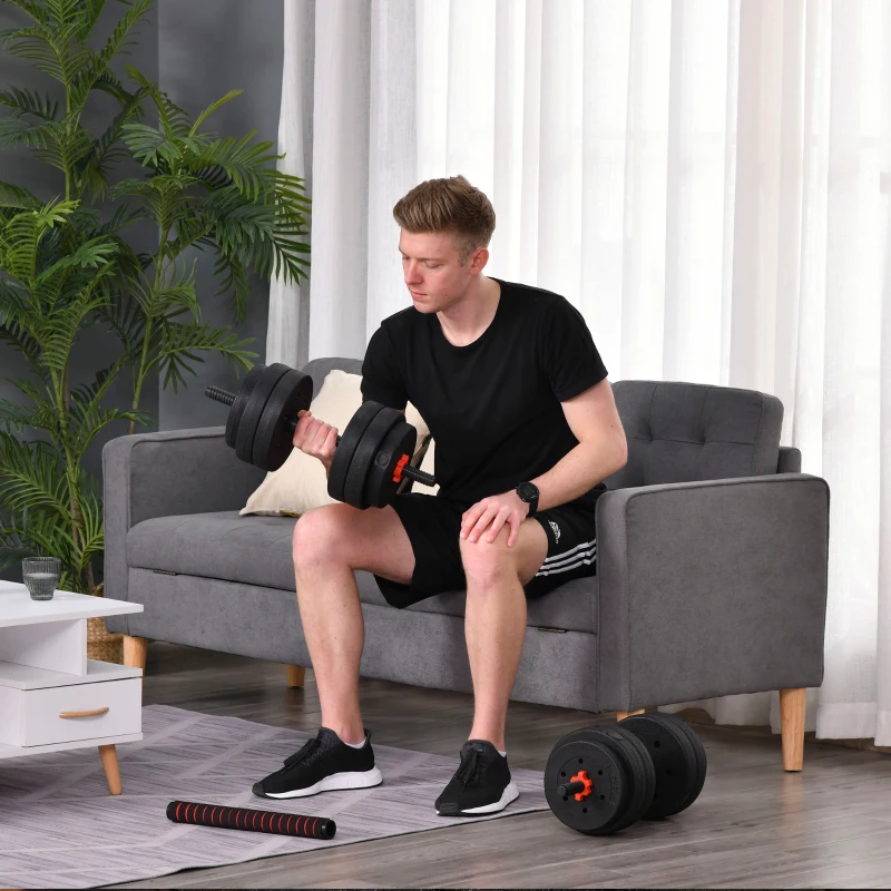 HOMCOM 25kg 2 IN 1 Adjustable Dumbbells Weight Set, Dumbbell Hand Weight Barbell for Body Fitness, Lifting Training for Home, Office, Gym, Black