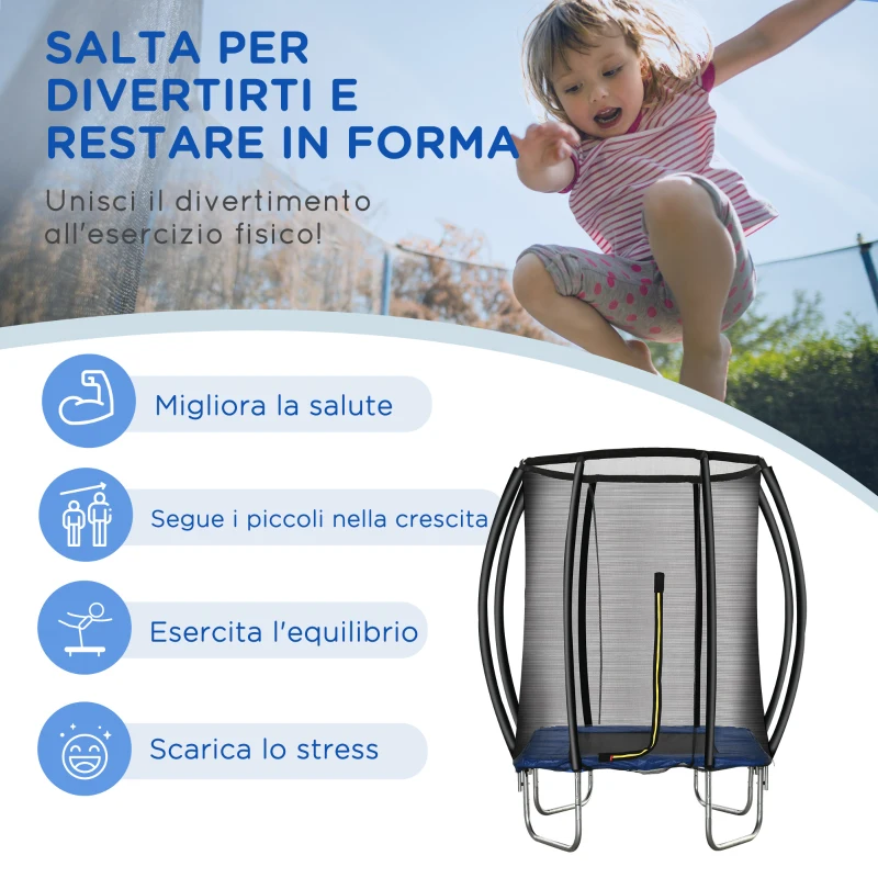 HOMCOM Trampolino Elastico 210cm per Bambini e Adulti con Rete e Imbottiture Blu