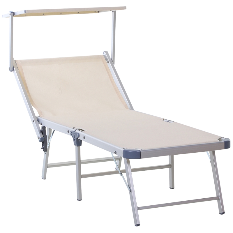 Outsunny Sdraio Pieghevole da Giardino con Tetto Lettino Prendisole in Alluminio Beige
