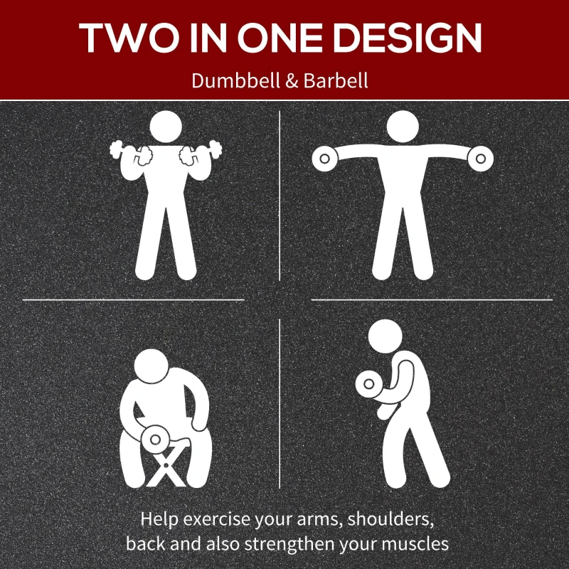 HOMCOM 25kg 2 IN 1 Adjustable Dumbbells Weight Set, Dumbbell Hand Weight Barbell for Body Fitness, Lifting Training for Home, Office, Gym, Black