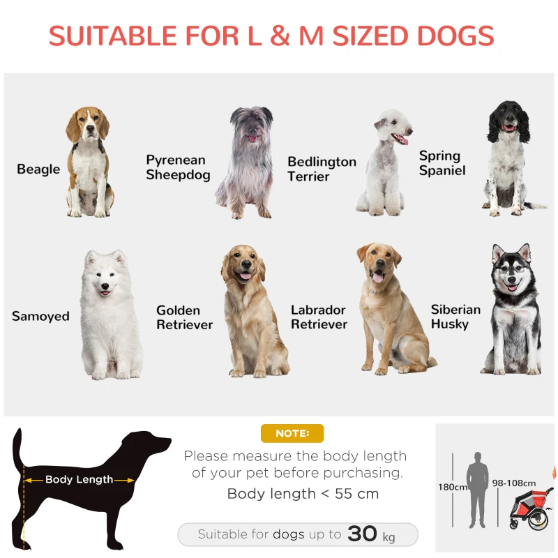 PawHut Dog Bike Trailer 2-in-1 Pet Stroller for Large Dogs Cart Foldable Bicycle Carrier Aluminium Frame with Safety Leash Hitch Coupler Reflector Flag Red