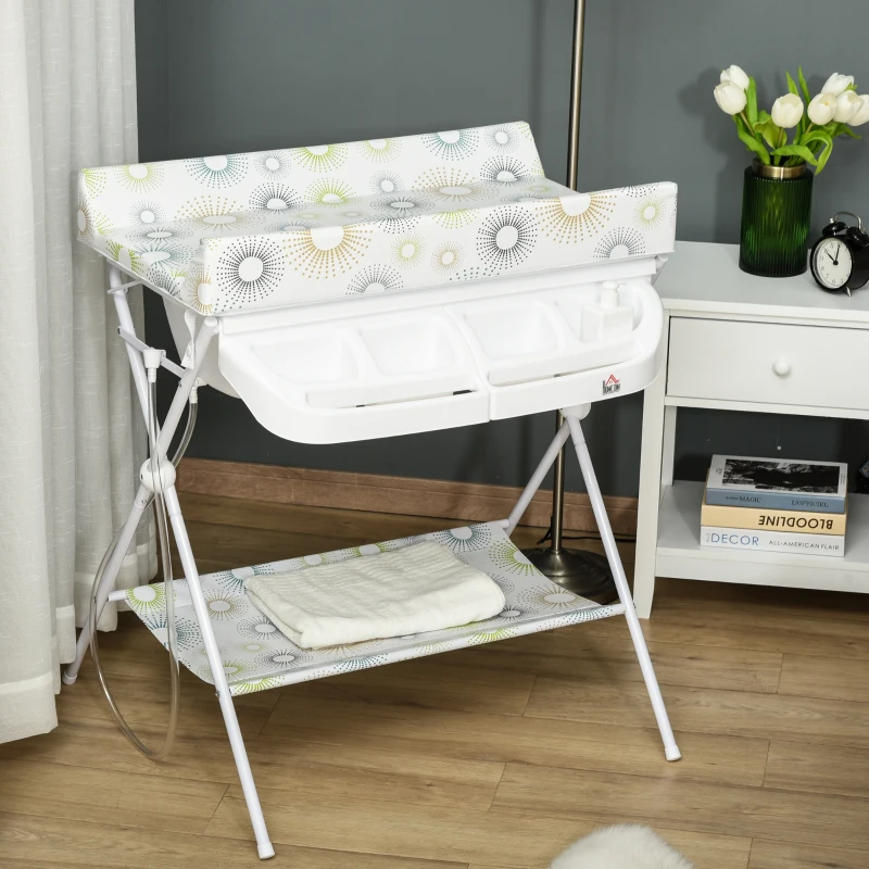 HOMCOM Baby Changing Table 2-IN-1 Diaper Bathing Station Multi-function Nursery Organizer Large Storage Racks for Newborn Infant, White