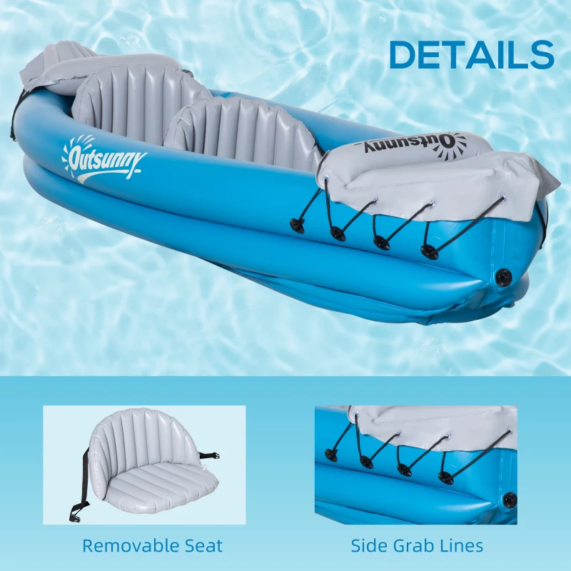 Outsunny Inflatable Kayak 2-Person Inflatable Canoe Boat Set with Air Pump, Aluminium Oars, Blue, 330 x 105 x 50 cm