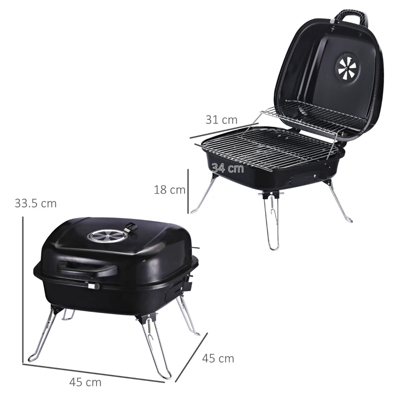 Outsunny Mini Barbecue da Viaggio per Esterni | Gambe Pieghevoli | Smaltato con Impugnature Anti-Scottatura 45x42x33.5cm