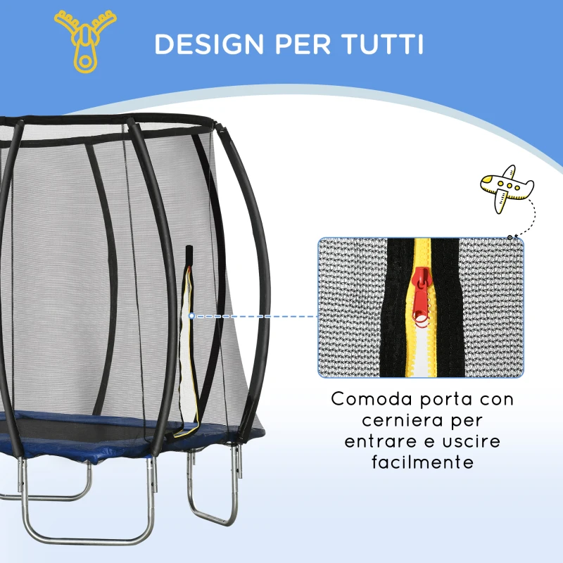 HOMCOM Trampolino Elastico 210cm per Bambini e Adulti con Rete e Imbottiture Blu