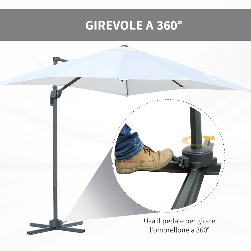 Outsunny Ombrellone da Giardino a Manovella 245x245cm con Rotazione 360° Parasole Regolabile Crema