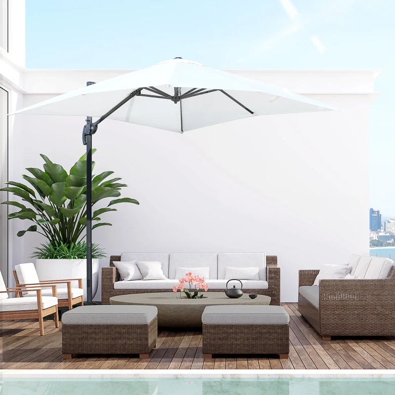 Outsunny Ombrellone da Giardino a Manovella 245x245cm con Rotazione 360° Parasole Regolabile Crema