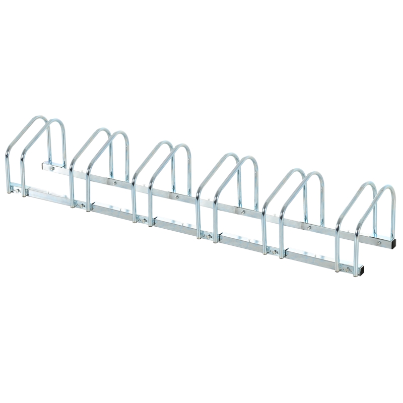 HOMCOM Rastrelliera Portabiciclette Parcheggio per 6 Biciclette in Acciaio, 179x33x27 cm, Argento