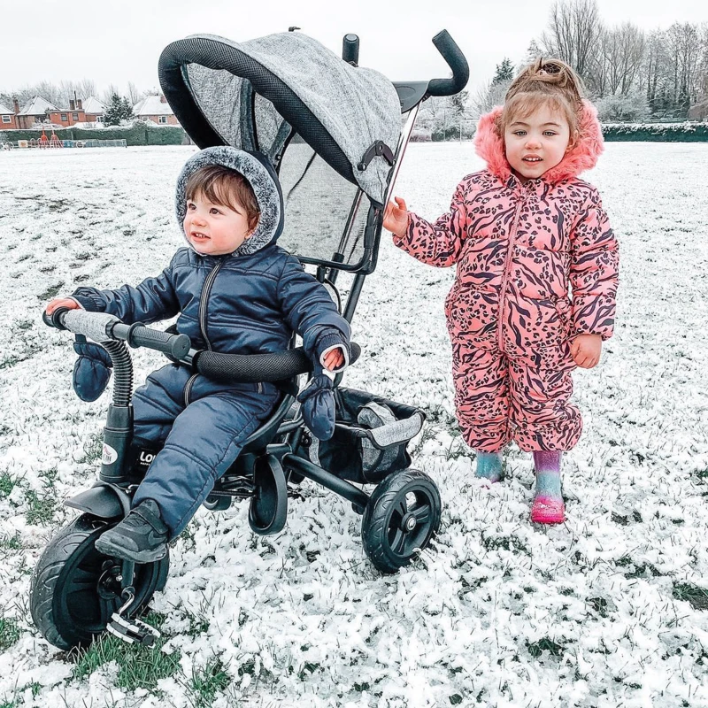 HOMCOM 3 in 1 Kids Tricycle Pedal Push Trike w/ Pusher Removable Canopy Safety Belt Storage Footrest Brake for 18 Months to 5 Years Grey