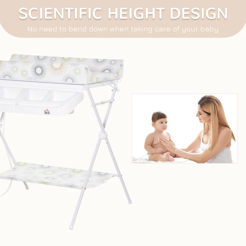 HOMCOM Baby Changing Table 2-IN-1 Diaper Bathing Station Multi-function Nursery Organizer Large Storage Racks for Newborn Infant, White
