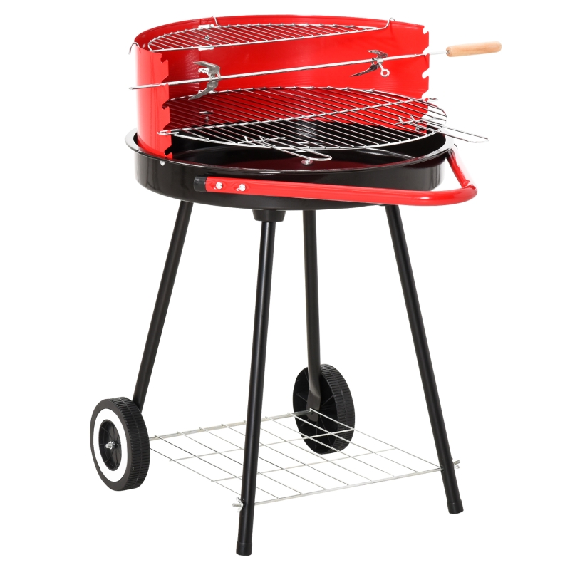 Outsunny Barbecue Grill a Carbone Altezza regolabile con Ruote, Nero e Rosso 67 x 51 x 82 cm