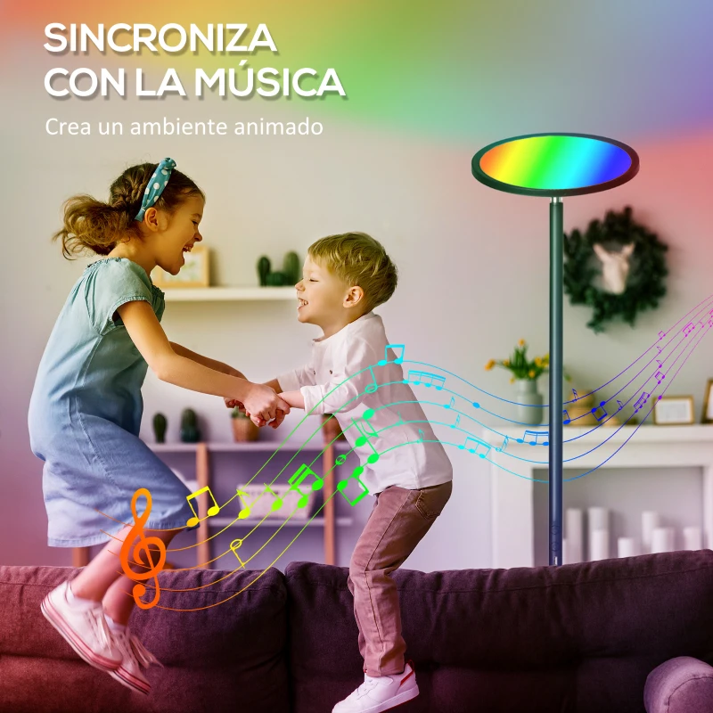 HOMCOM Lámpara de Pie Inteligente WiFi Lámpara Moderna con LED Regulable RGB 25W para Salón Ø25x168 cm Negro