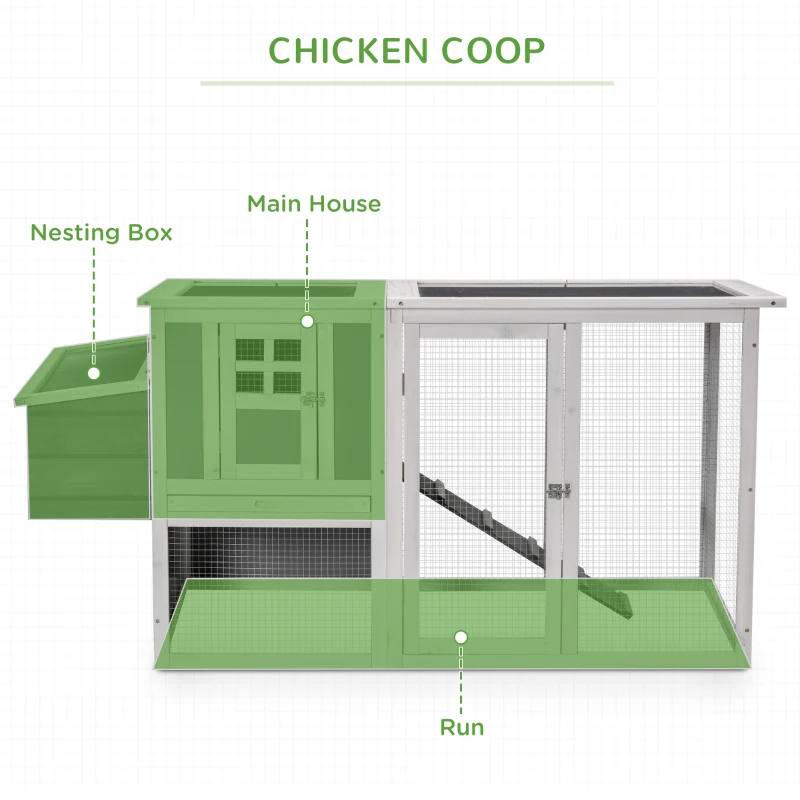 PawHut Deluxe Chicken Coop, Hen House, Wooden Poultry Cage w/ Outdoor Run, Nesting Box, Removable Tray, Openable Hollow Sheet Roof and Lockable Doors, 162 x 76.5 x 79.5cm