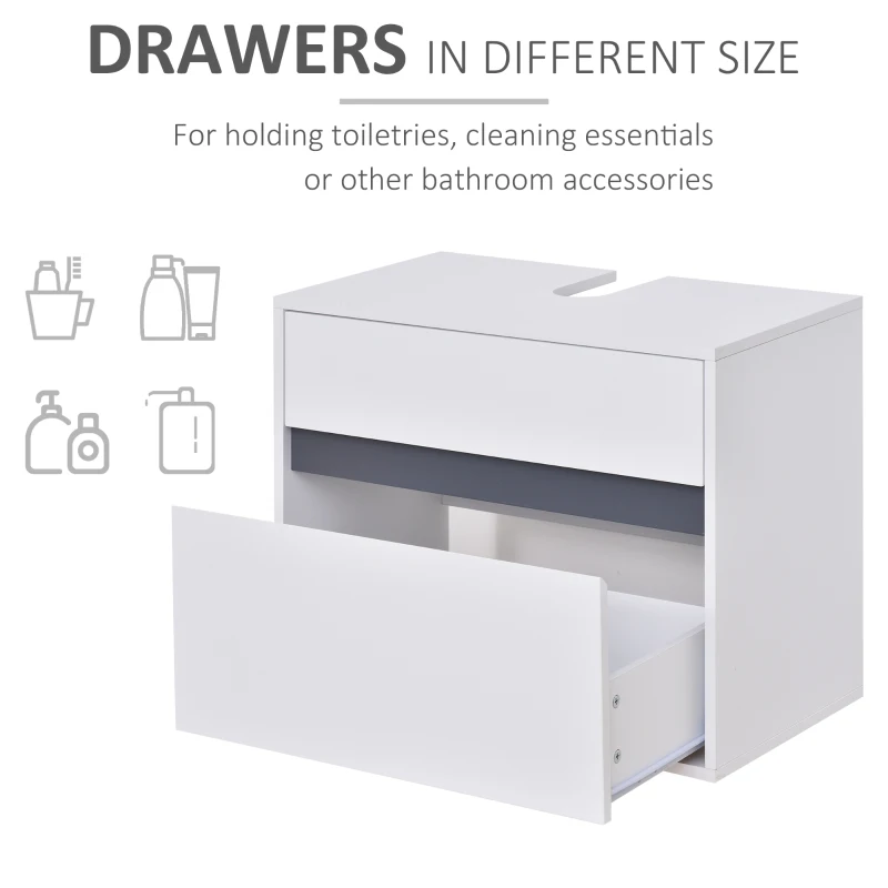 HOMCOM Dulap masca pentru chiuveta din MDF alb pentru baie cu 2 sertare 67 x 36 x 52 cm