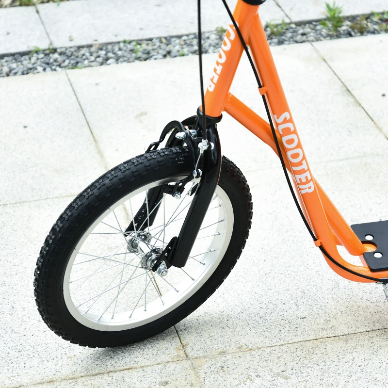 HOMCOM Youth Kids Kick Scooter Adjustable Handlebar Teens Ride On Toy For 5+ w/ Front and Rear Dual Brakes Inflatable Wheels-Orange