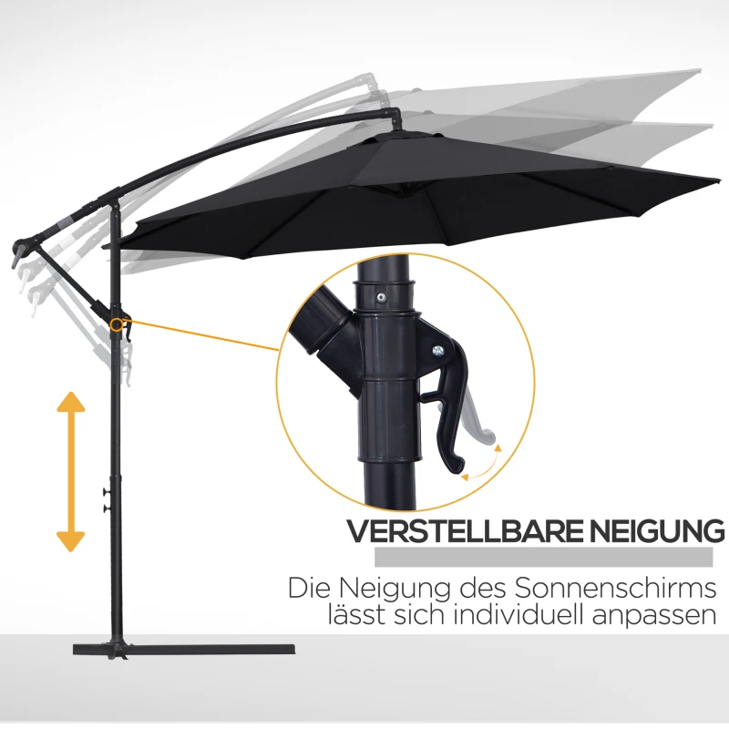 Outsunny afneembare parasol zweefparasol zwengelparasol met handkruk, zwart