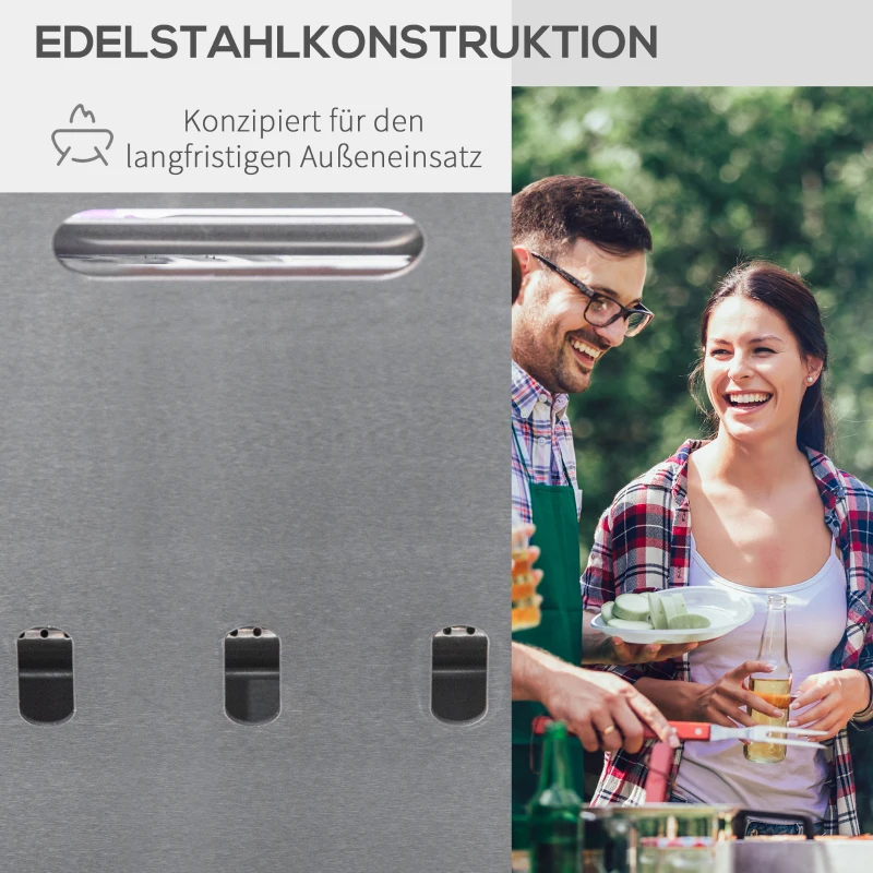 Outsunny Tischgrill Gasgrill BBQ abnehmbar Camping Grill mit Grillnetz Schlauch klein Outdoor Tischgasgrill Picknick Edelstahl Silber 52 x 40 x 31 cm