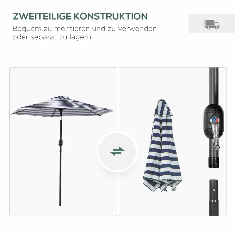 Parasol tuinparaplu buitenshuis park balkon frame staal blauwe strepen