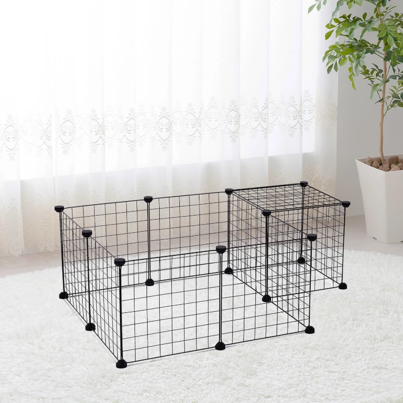 Kojec klatka dla małych zwierząt metalowa kratka wybieg dowolny kształt czarny 106 x 73 x 36 cm PawHut®