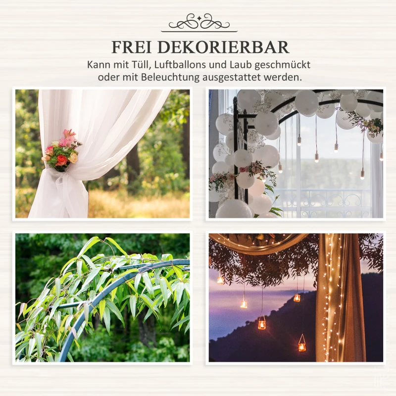 Outsunny tuinboog, rankraster, plantenboog, trellis, tuin, gewelfd dak, metaal, zwart 114 x 30 x 230 cm